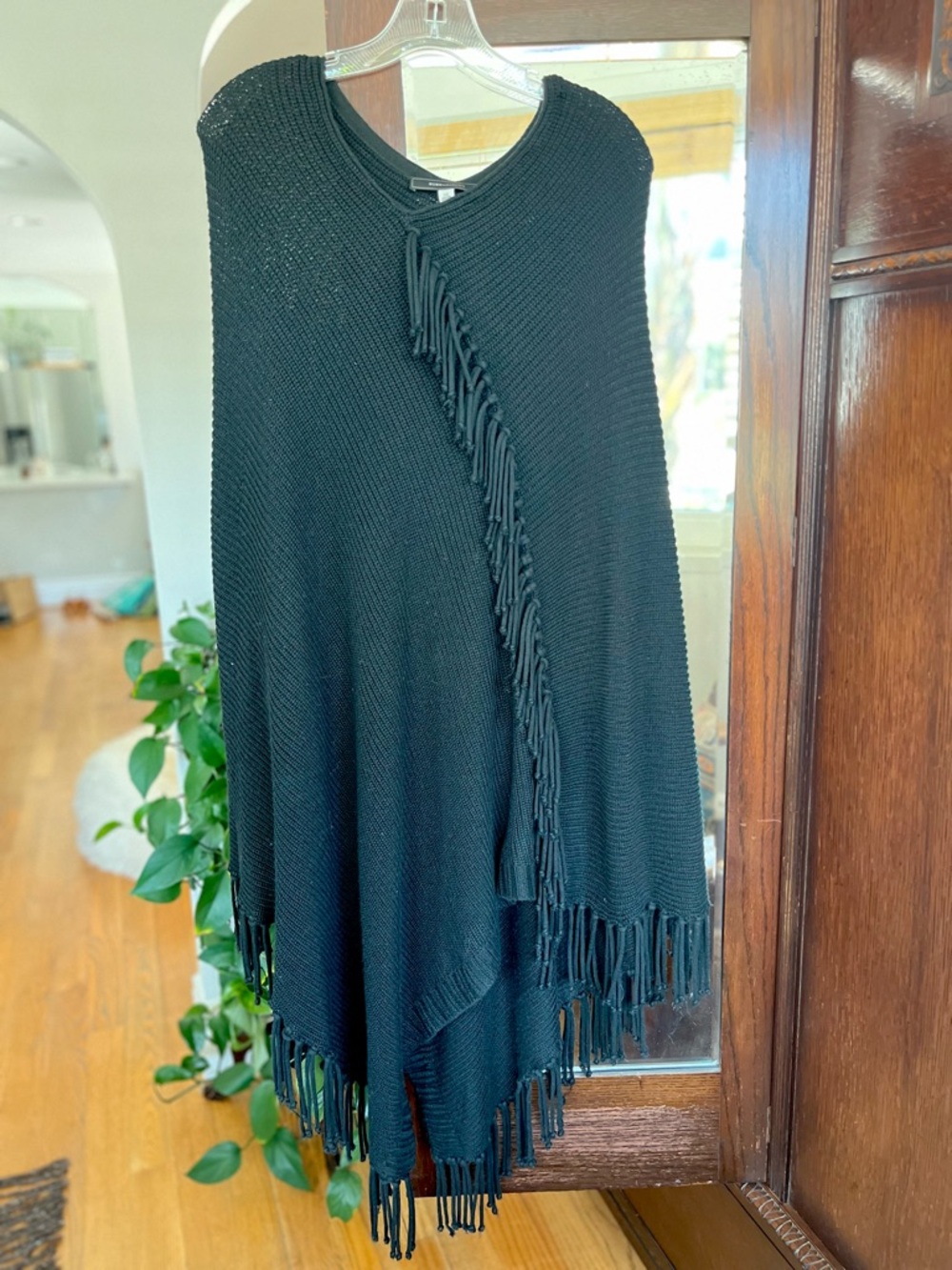 BCBGMaxAzria Black Knit Fringe Poncho. One Size fits most. EUC